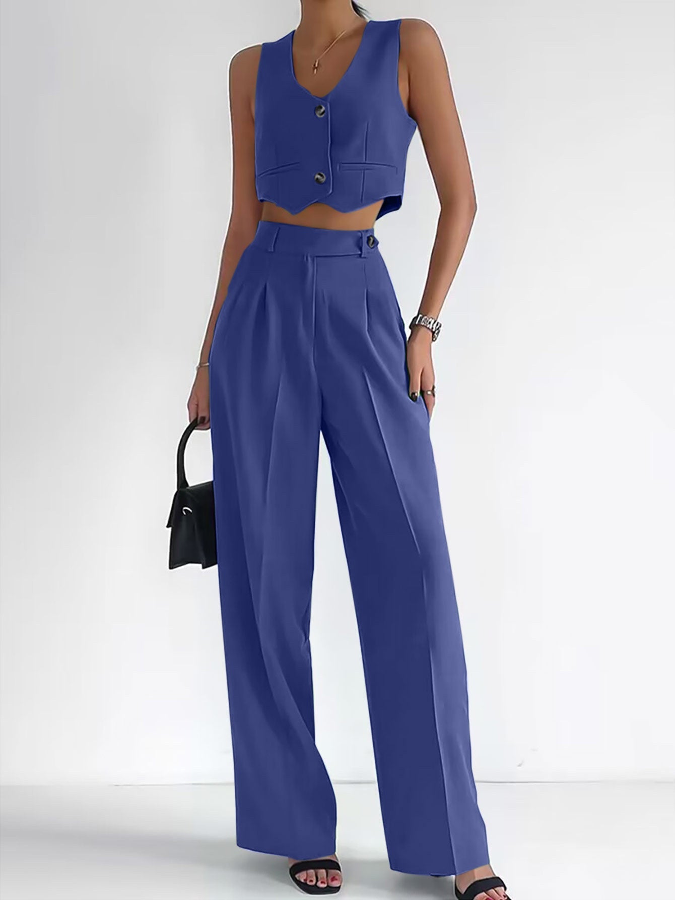 Damen trendy Zweiteiler-Anzug mit wadenlangem Hose und modernem Cropped-Top