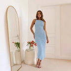 Damen Langarm Maxikleid mit elegantem Rippstrickmuster und körpernahem Schnitt R&B