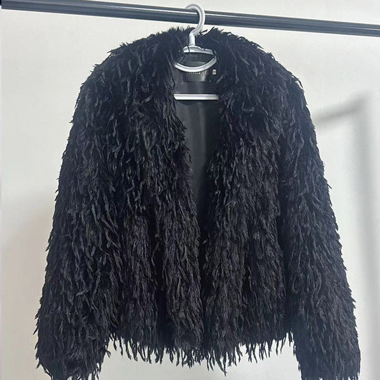 Damen Flauschige Kurzjacke aus Kunstpelz mit tiefem Schnitt R&B