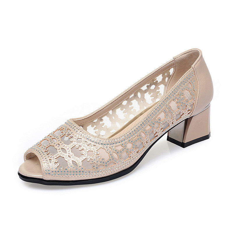 Damen Peeptoe Pumps mit elegantem Spitzenverzierung und komfortablem Blockabsatz R&B