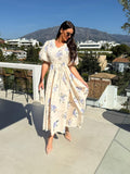Damen Blusenkleid mit gestuften Volantärmeln und Bindegürtel R&B
