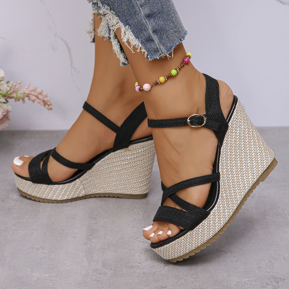 Damen Wedge-Sandalen mit verstellbarem Riemen und rutschfester Sohle R&B