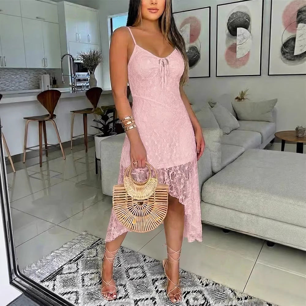 Damen Spitzenkleid mit romantischem Design und verstellbaren Spaghettiträgern R&B