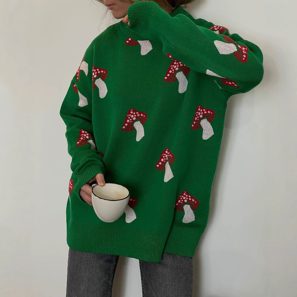 Damen Pullover mit verspielten Pilzstickereien R&B