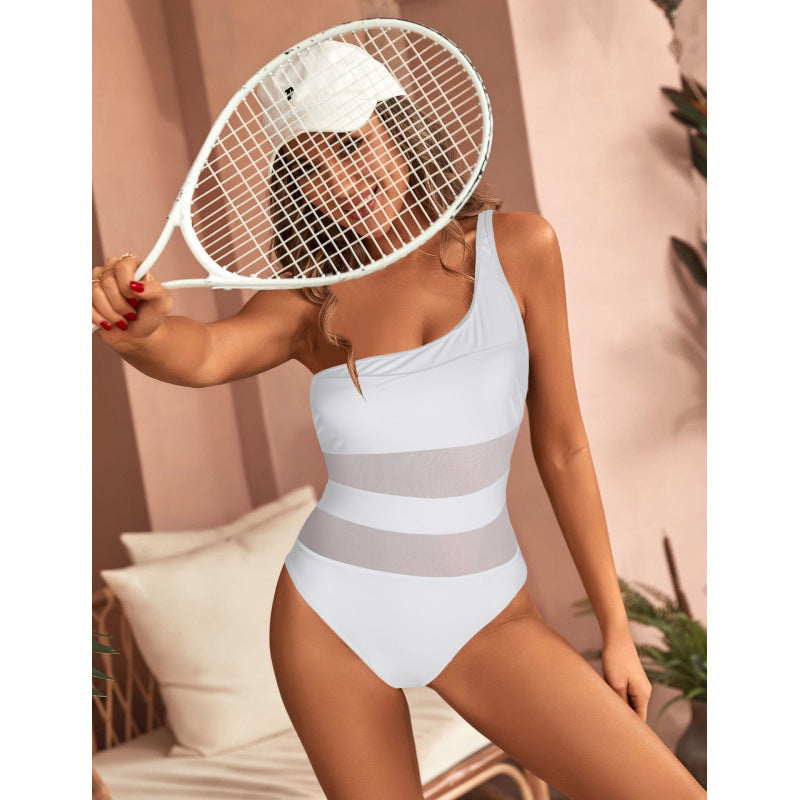Damen Einseitiger Badeanzug mit modischem Cut-Out und transparenten Einsätzen R&B