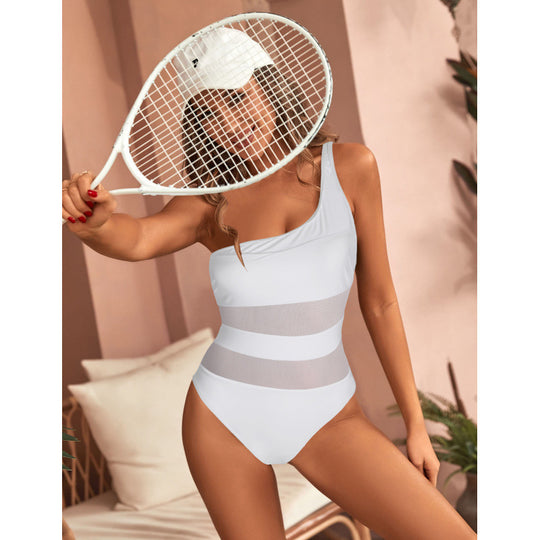 Damen Einseitiger Badeanzug mit modischem Cut-Out und transparenten Einsätzen R&B