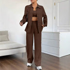 Damen Elegantes Set aus gestreifter Bluse und lockerer Hose R&B