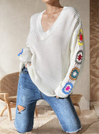 Damen Strickpullover mit verspielten Häkelakzenten und weitem Schnitt R&B