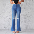Damen Flared Jeans im modernen Used-Look mit eleganten Rissen und hohem Taillenbund R&B