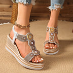 Damen Wedge-Sandalen mit glamourösem Schmuckdesign und komfortabler Sohle R&B