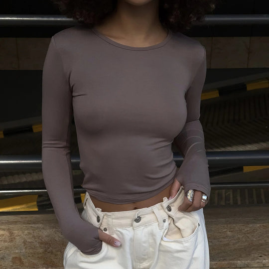 Damen figurbetontes Langarmoberteil aus weichem Material R&B