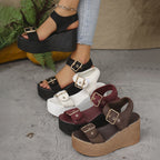 Damen Wedge-Sandalen mit dekorativen Schnallen und flexiblem Fußbett R&B