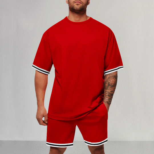Herren Sportliches Kurzarm-Set mit Kontrastdetails R&B