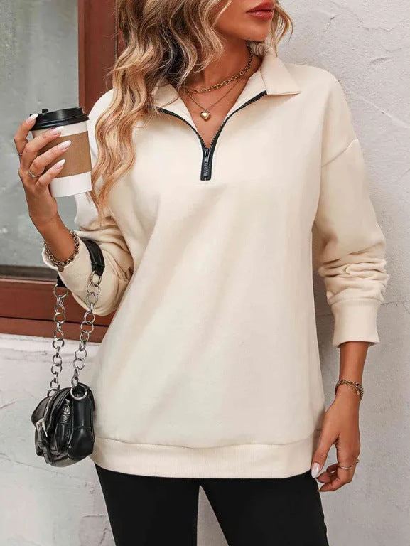 Damen Sportlicher Pullover mit halbem Reißverschluss und gemütlichem Schnitt R&B