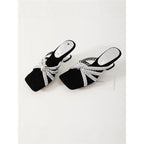 Damen elegante Mules mit geflochtenen Riemen R&B