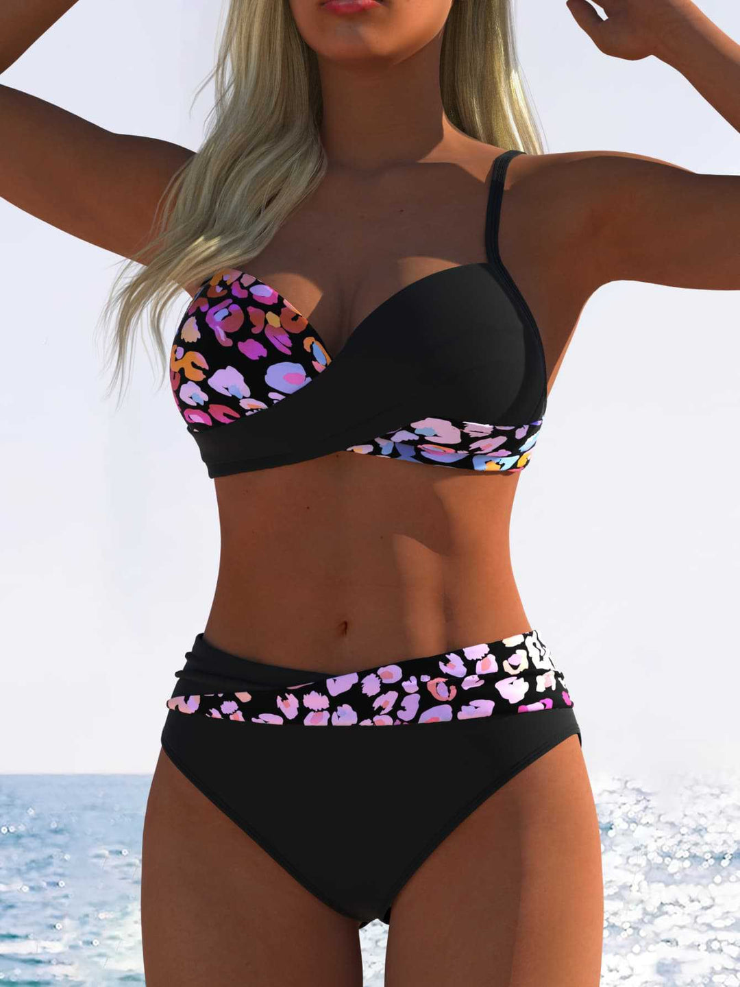 Damen Bikini-Set mit floralem Wickelmuster und bequemen High-Waist-Höschen R&B