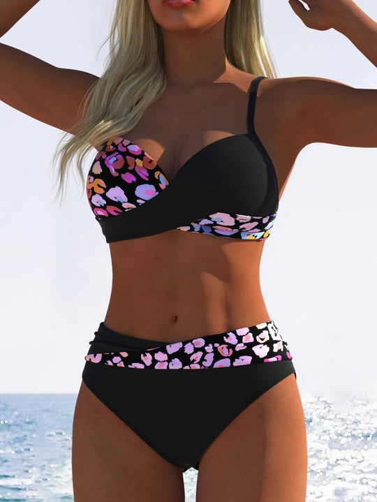 Damen Bikini-Set mit floralem Wickelmuster und bequemen High-Waist-Höschen R&B
