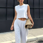 Damen lässiges Crop-Top und weite Freizeithosen Set R&B