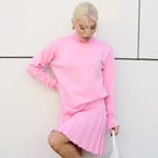 Damen Modischer Rollkragenpullover mit Faltenrock R&B