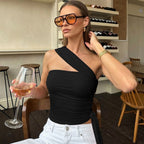 Damen Elegantes Asymmetrisches Top mit Wickeldesign R&B