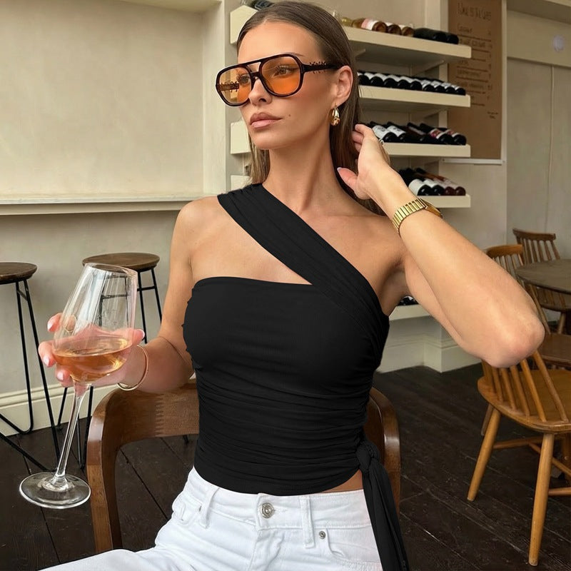 Damen Elegantes Asymmetrisches Top mit Wickeldesign R&B