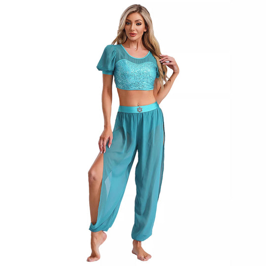 Damen Crop-Top und transparente Hose Set R&B