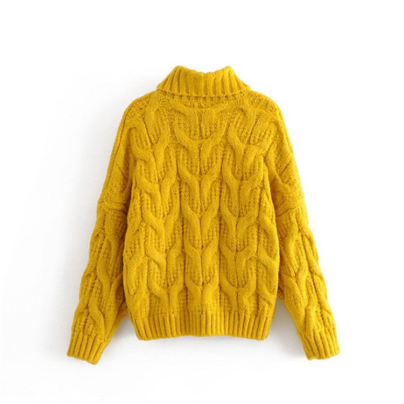 Damen Grobstrickpullover mit hohem Kragen und elegantem Zopfmuster R&B