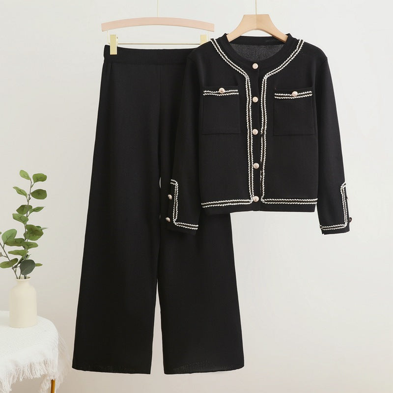 Damen elegantes Zweiteiler-Set mit strukturiertem Blazer und weitem Hosen R&B