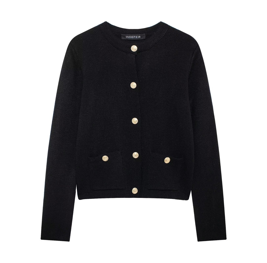 Damen Strickjacke mit schimmernden Knöpfen und Taschen R&B