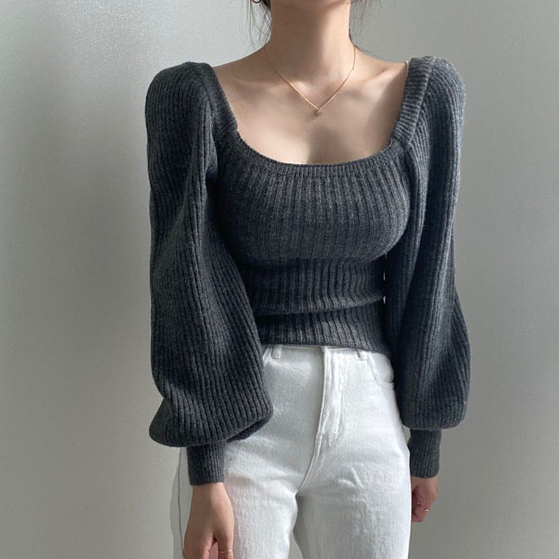 Damen Cropped Pullover mit voluminösen Ärmeln und Rippstruktur R&B