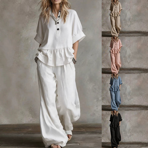Damen Lässiges Oversize-Hosenanzug mit Wickel-Oberteil R&B