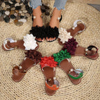 Damen komfortable Sandalen mit dekorativen Blumen-Applikationen R&B