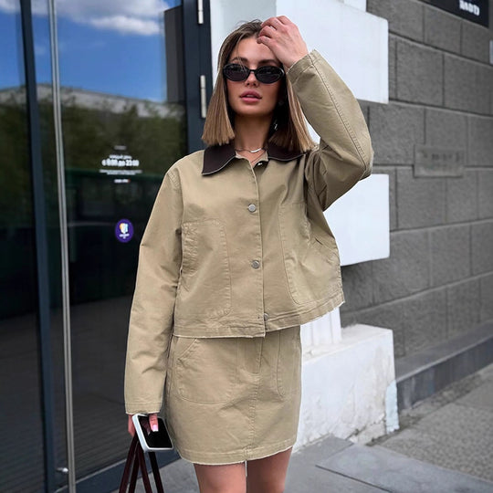 Damen cropped Utility-Jacke mit modernem Design und praktischen Taschen R&B