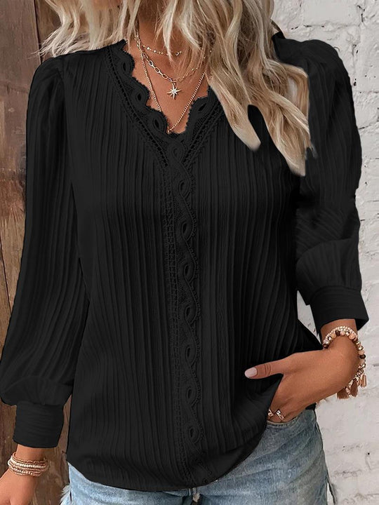 Damen Bluse mit strukturiertem Design und romantischen Spitzenakzenten R&B