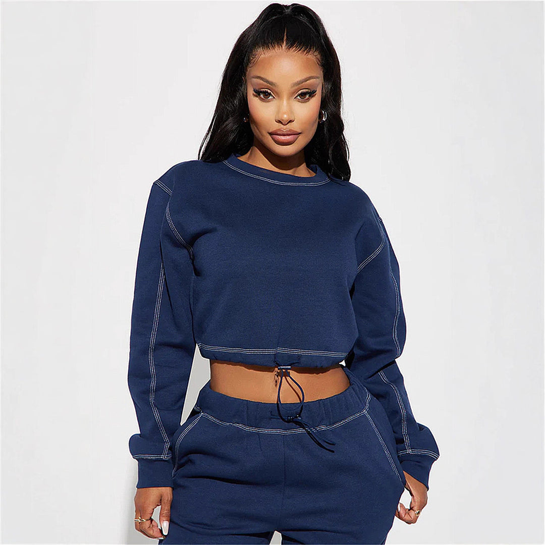 Damen trendiges Cropped Sweatshirt und weite Jogginghose-Set R&B