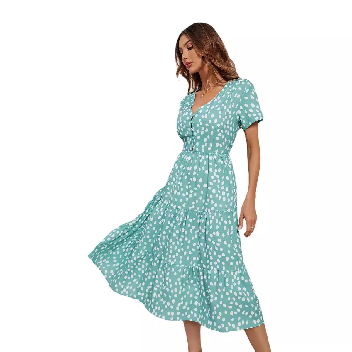 Damen Midi-Kleid mit Flügelärmeln und Knopfleiste R&B