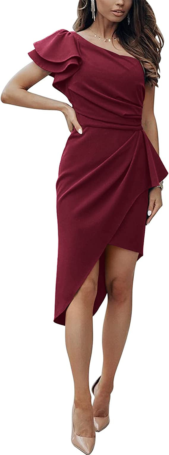 Damen Elegantes Wickelkleid mit asymmetrischem Saum und Rüschendetails R&B