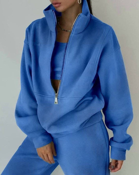 Damen Lässiger Oversized-Hoodie und Jogginghose Set mit Praktischem Reißverschluss R&B