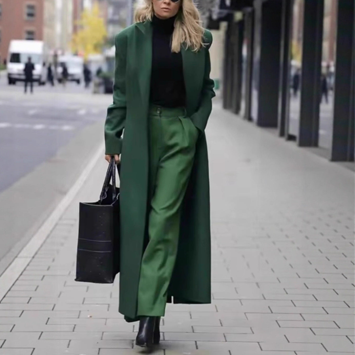 Damen Eleganter Wollmantel mit doppelter Knopfleiste und tiefen Taschen EB