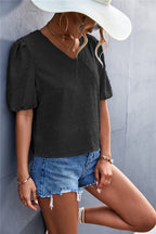 Damen ViskosR&Bluse mit modernem V-Ausschnitt und voluminösen Puffärmeln R&B