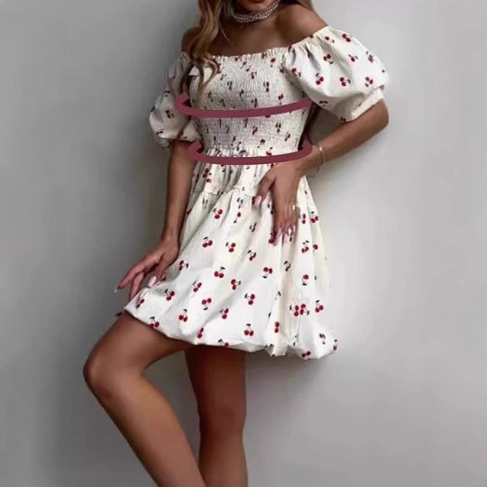 Damen Sommerliches Minikleid mit Puffärmeln und floralem Design R&B