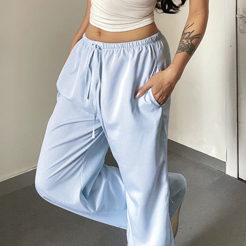 Damen entspannte Baumwoll-Hose mit leichtem Streifenmuster R&B