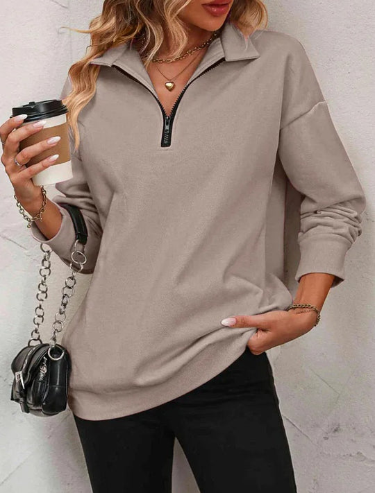 Damen Sportlicher Pullover mit halbem Reißverschluss und gemütlichem Schnitt R&B