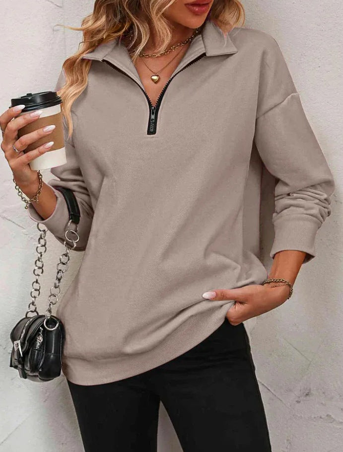 Damen Sweatshirt mit praktischer Reißverschlussöffnung und lässigem Schnitt R&B