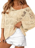 Damen Oversize Strickpullover mit Häkelstruktur R&B