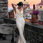 Damen Elegantes Satin-Maxikleid mit asymmetrischem Oberteil und fließendem Schnitt R&B