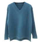 Damen V-Ausschnitt Strickpullover mit feiner Rippstruktur und lässigem Schnitt R&B