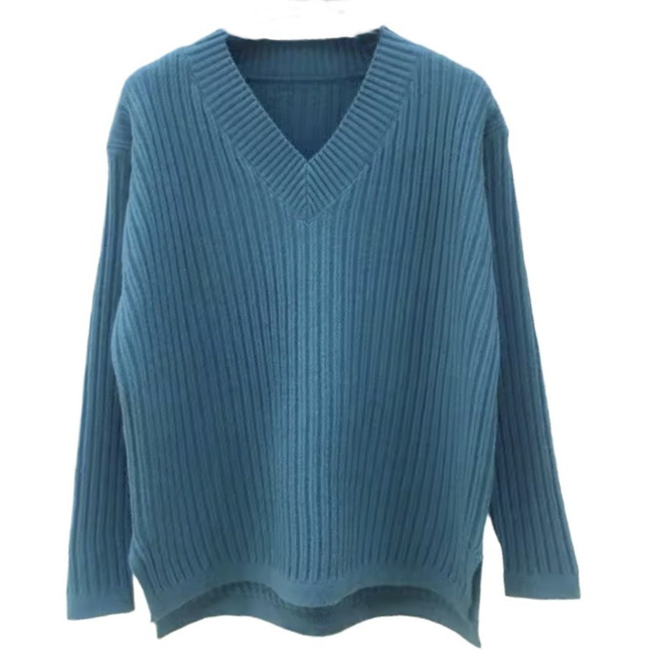 Damen V-Ausschnitt Strickpullover mit feiner Rippstruktur und lässigem Schnitt R&B