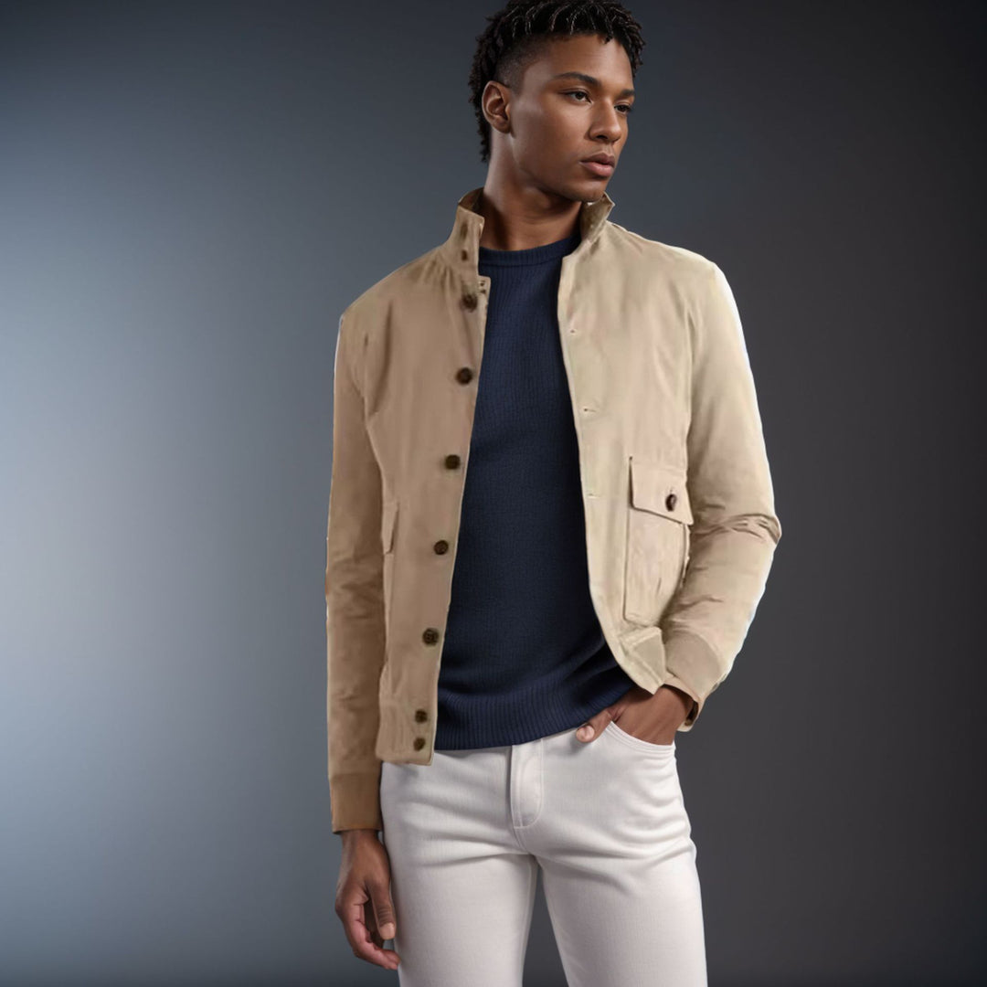 Herren modische Übergangsjacke mit hohen Kragen und aufgesetzten Taschen R&B