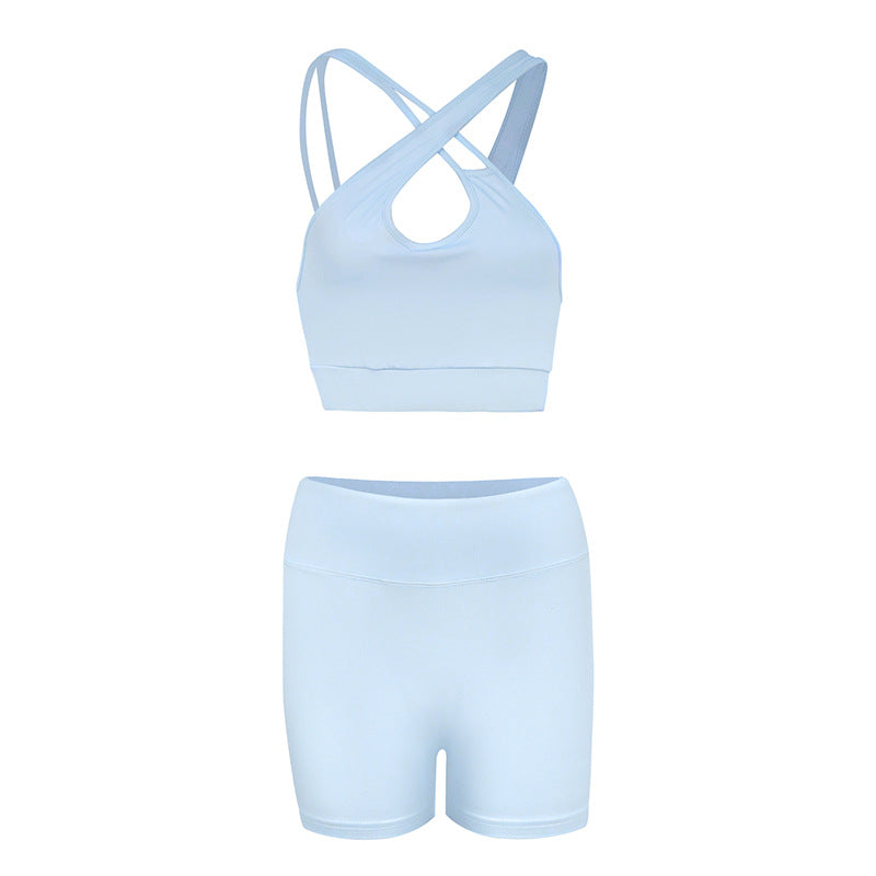 Damen Sportliches Set aus bügelfreiem Stretch-Material mit Racerback-Oberteil und bequemen Shorts R&B